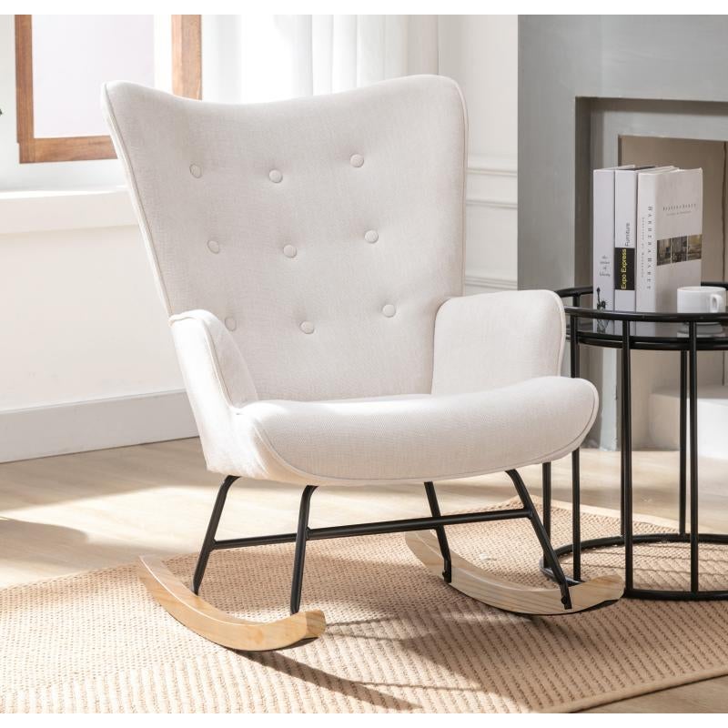 Fotel bujany z beżowej tkaniny melanż - ELMINA II