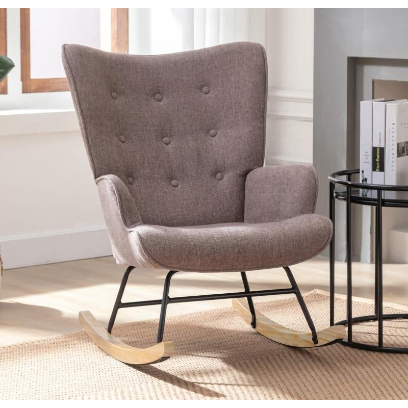 Fotel bujany z szarobeżowej tkaniny melanż - ELMINA II