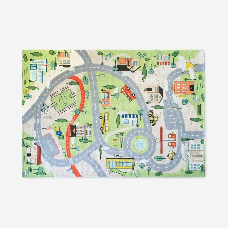 Dywan dziecięcy do zabawy z drogami i motywem energii odnawialnej 80x120cm łatwy do prania
