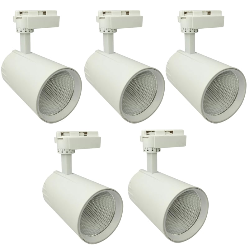 5x Reflektor sufitowy Led Track Light 30W, neutralna biel 4200K, 3000 lumenów, 185V-265V AC jednofazowy, kolor biały