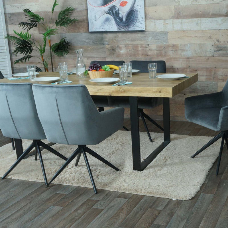 Zestaw 6 krzeseł do jadalni HWC-L91, krzesło kuchenne podłokietnik obrotowy automatyczna pozycja tkanina MVG ~ ciemnoszary