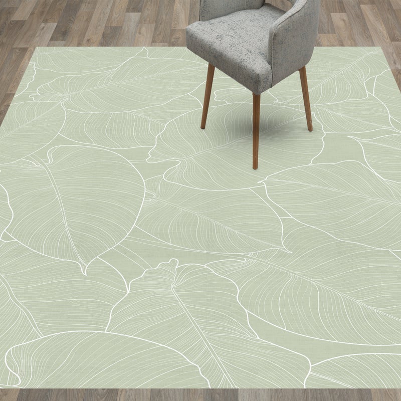 Mata winylowa Green Leaves 200x300 cm - PVC antypoślizgowa, gładka z nadrukiem, winylowa do kuchni lub salonu, zmywalna