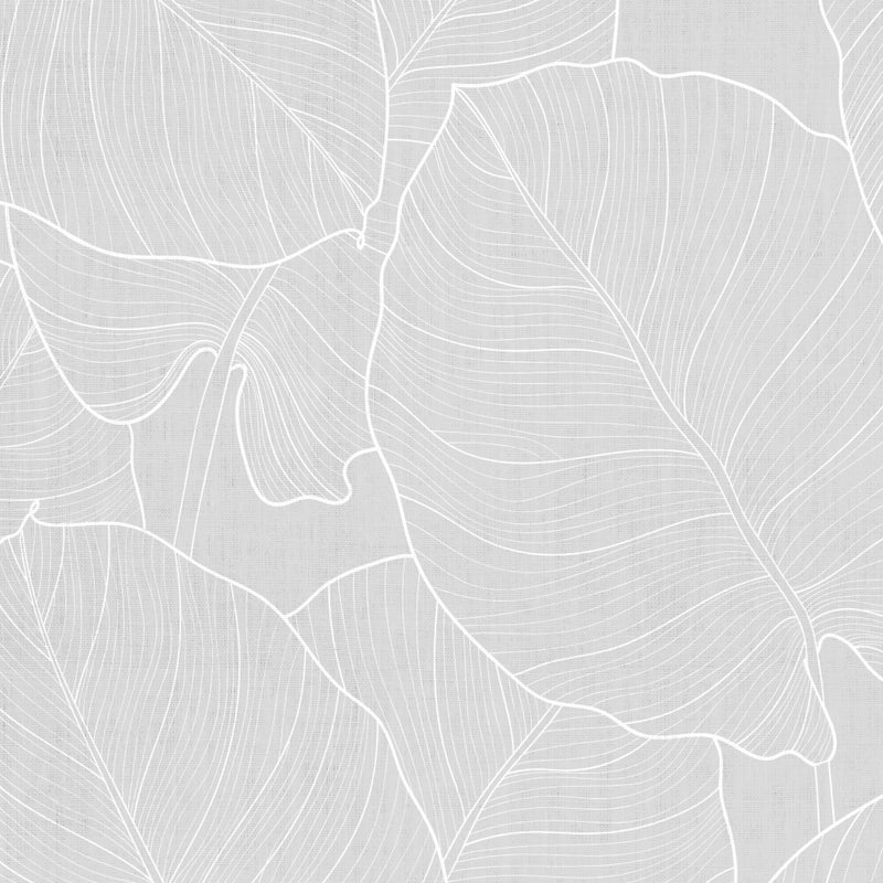 Szary dywan winylowy Leaves 66x100 cm - PVC antypoślizgowy, gładki nadruk, winylowy do kuchni lub salonu, zmywalny