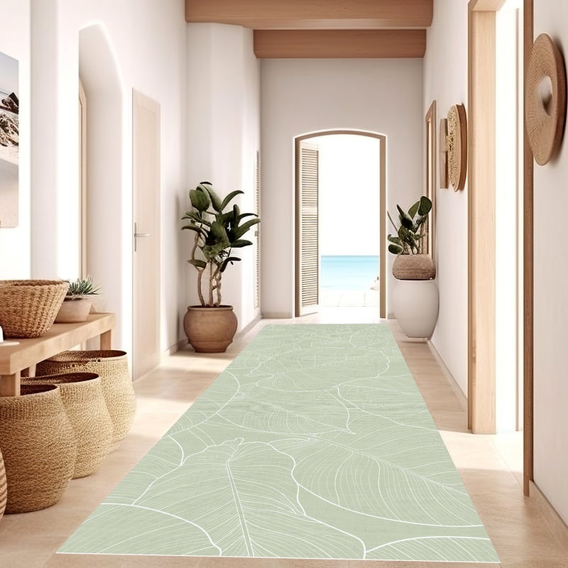 Mata winylowa Green Leaves 80x300 cm - antypoślizgowy, gładki nadruk z PVC, winylowy dywan do kuchni lub salonu, zmywalny