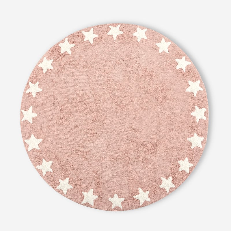 Dywanik dziecięcy z bawełny gwiazdki różowe Ø140 cm Miękki, dekoracyjny i ekologiczny