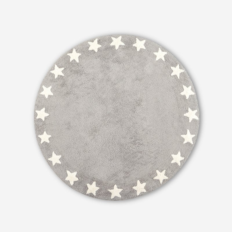 Dywan dziecięcy okrągły Ø90 cm bawełna szary w gwiazdki – Miękki i dekoracyjny