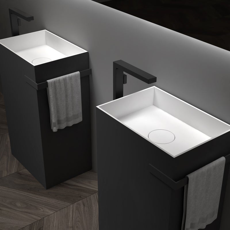 Bernstein Umywalka stojąca TWZ312 odlew mineralny - czarny mat - wieszak na ręcznik