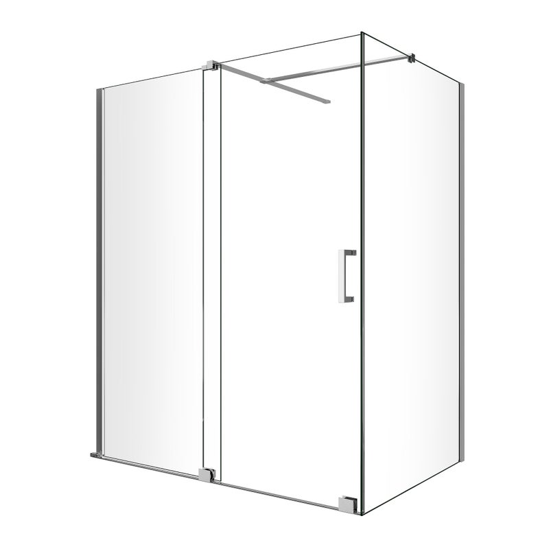 Kabina prysznicowa narożna bezramowa, drzwi przesuwne i panel boczny, wys. 200 cm, chrom, szkło 8 mm – Cm 75 (73-75) x 160 (156-161)
