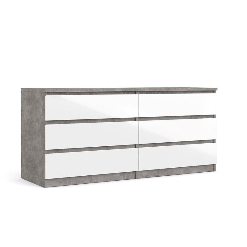 Nada komoda szeroka z 6 szufladami, dekor beton/biel wysoki połysk.