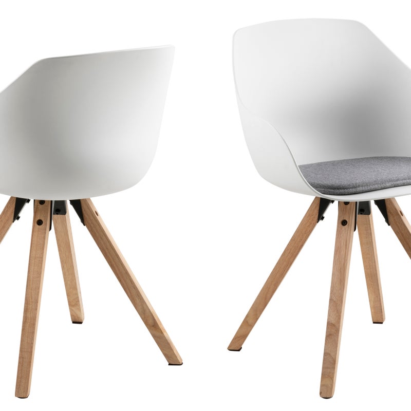 Time krzesło do jadalni, biały i jasnoszare pokrycie, nogi drewno dąb bejca, lakier.