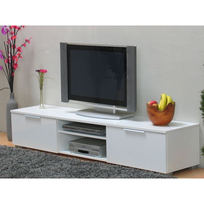 Bergamo mebel TV/Hifi z 2 szufladami i 2 półkami, szerokość 172 cm, wysokość 33 cm, biały wysoki połysk.