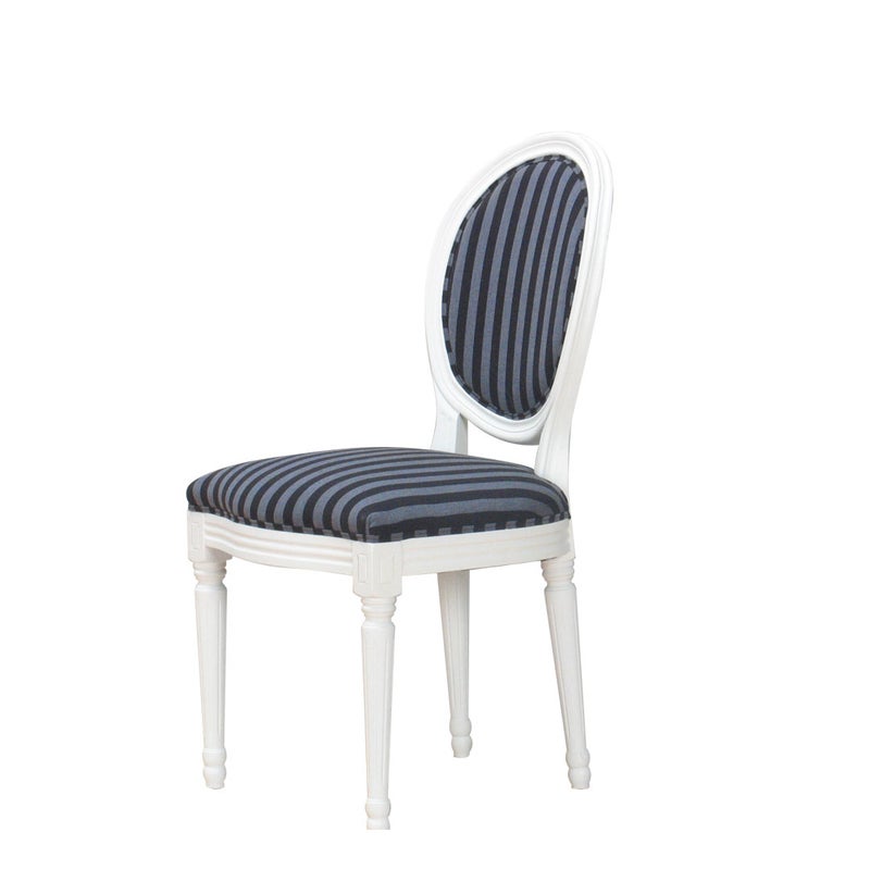 Rokoko/Amaretta krzesło do jadalni, antyk biały, tkanina czarny szew.