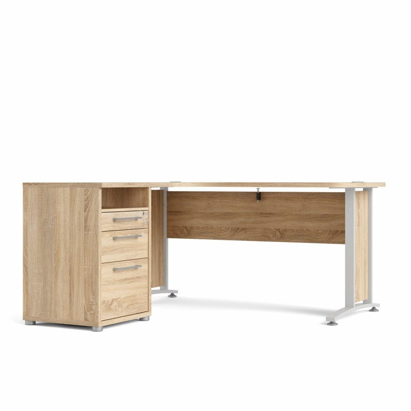EBUY24 Prisme biurko 3 szuflady. Dekor dąb i biel.