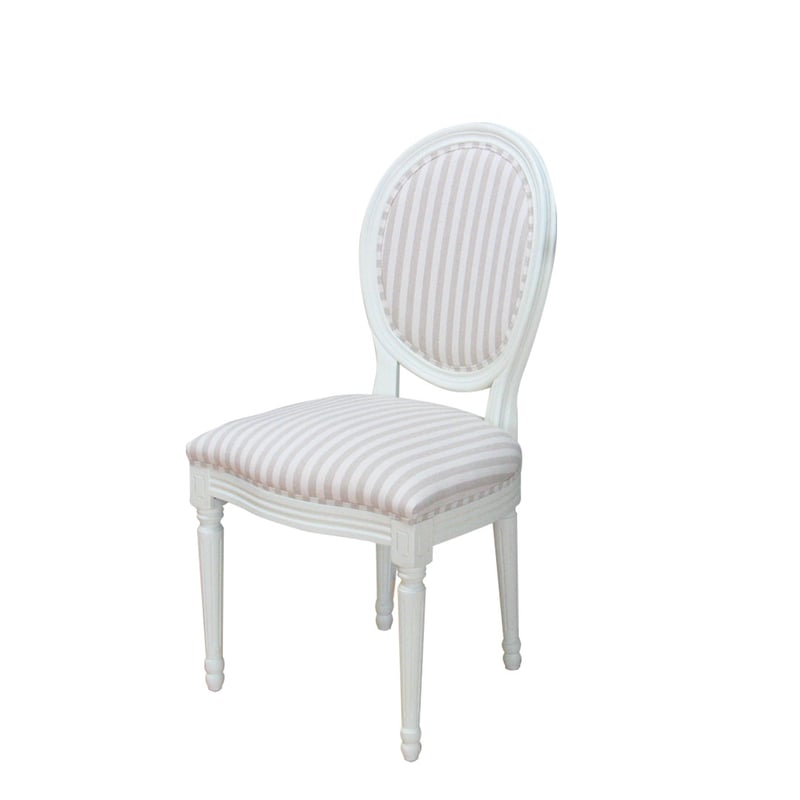 Rokoko/Amaretta krzesło do jadalni, antykbiały, tkanina beż szew.