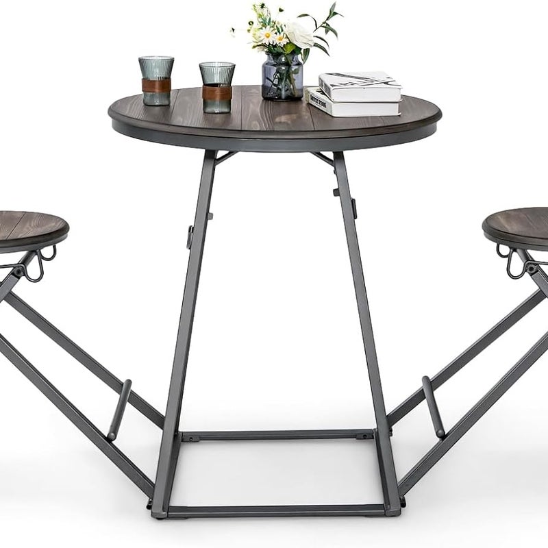 Stół barowy z taboretem barowym, zestaw 2 osób, stół barowy, składany, blat kuchenny drewniany z metalową ramą, do salonu, jadalni i kuchni