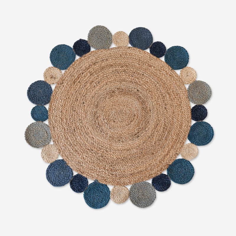 Dywan dziecięcy jutowy okrągły Kids 5 odcieni niebieskiego Ø90 cm Ręcznie wykonany i ekologiczny