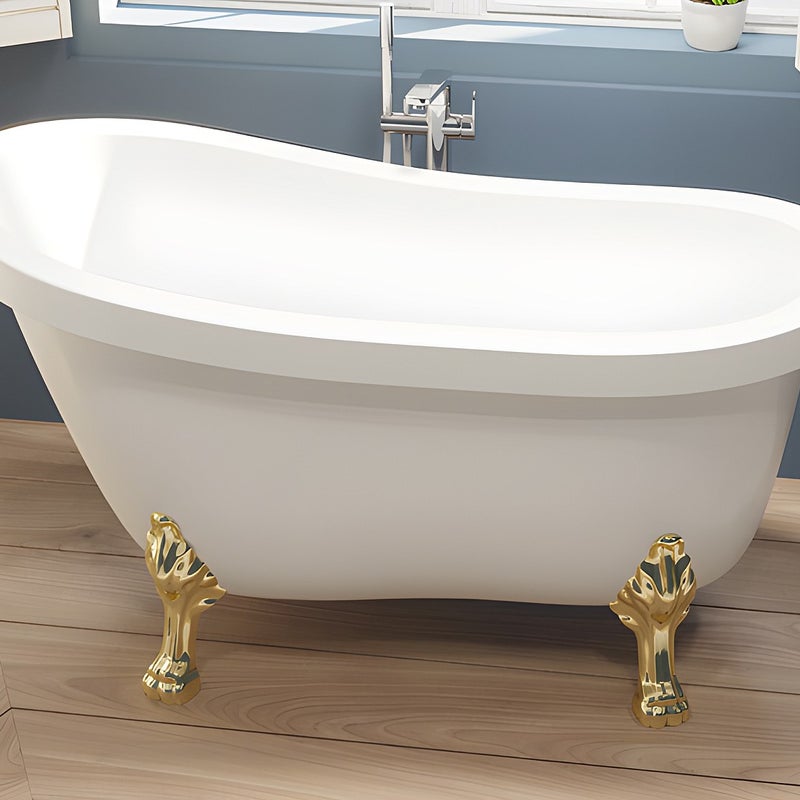 VENTE-UNIQUE Wanna wolnostojąca retro ze złotymi nogami w kształcie lwich łap – 200 l – 145 x 74 x 77 cm – Biała – NISOS