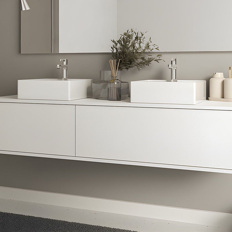 Szafka łazienkowa wisząca biała z dwoma umywalkami - szer. 150 cm - ISAURE II