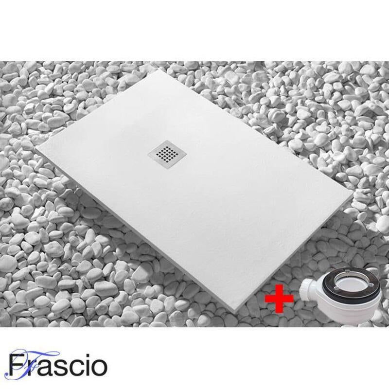 Brodzik prysznicowy Vulcano Line Slim 75x95 cm, biały, z żywicy syntetycznej i proszku marmurowego, z odpływem swobodnym - FRASCIO