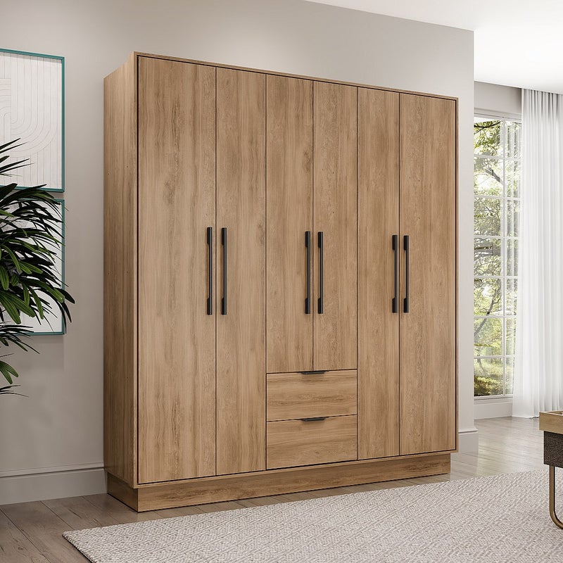 Szafa 6 drzwiczek i 2 szuflady - Dł.162 cm - Kolor: naturalny - FEOVA