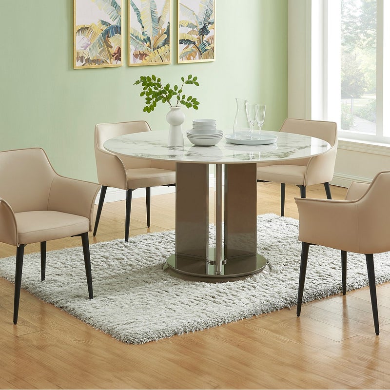 Zestaw 6 krzeseł z podłokietnikami z ekoskóry i czarnego metalu - Beżowy - MIALOV