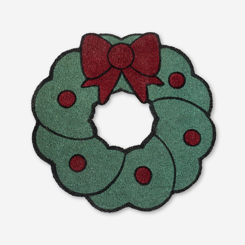 Wycieraczka świąteczna w kształcie wieńca 65x65 cm Włókno kokosowe z antypoślizgowym spodem Trwała i dekoracyjna do domu