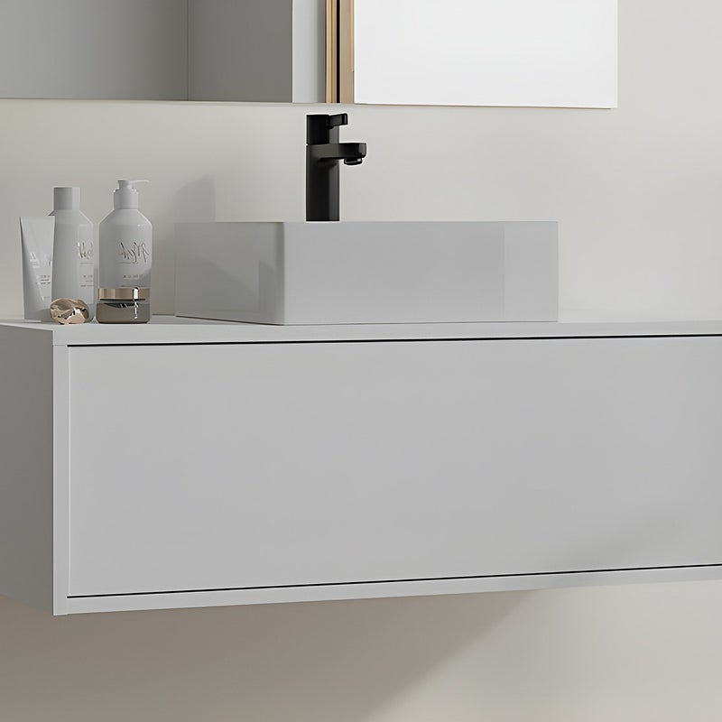Szafka łazienkowa wisząca biała z pojedynczą umywalką - TEANA