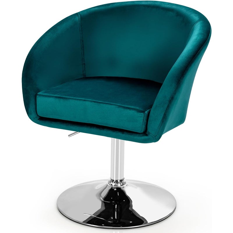 Krzesło akcentujące z regulacją wysokości, krzesło tapicerowane, obracane o 360°,obciążenie do 120 kg, aksamitny fotel obrotowy (zielone)