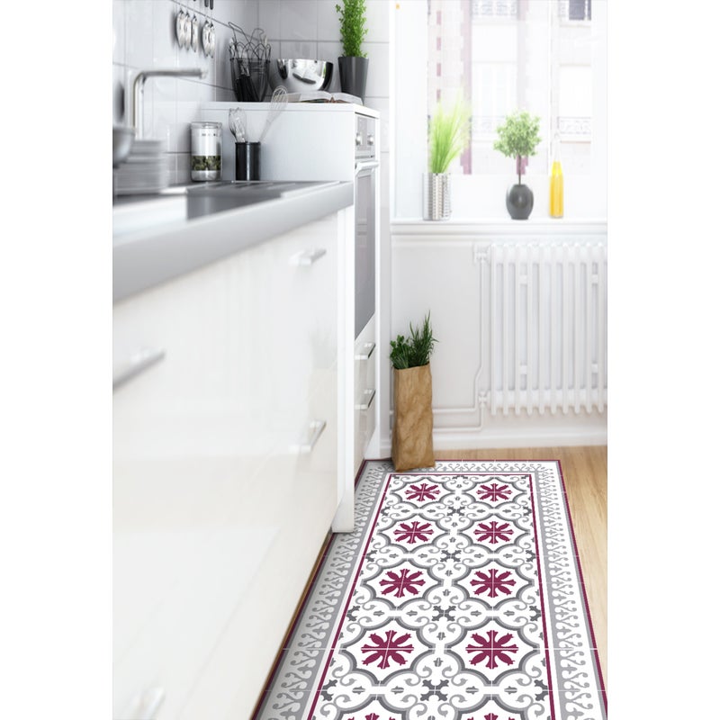 Dywan winylowy CLOÉ 66x100 cm - antypoślizgowy PVC, winylowy do kuchni lub salonu, zmywalny, styl hydrauliczny