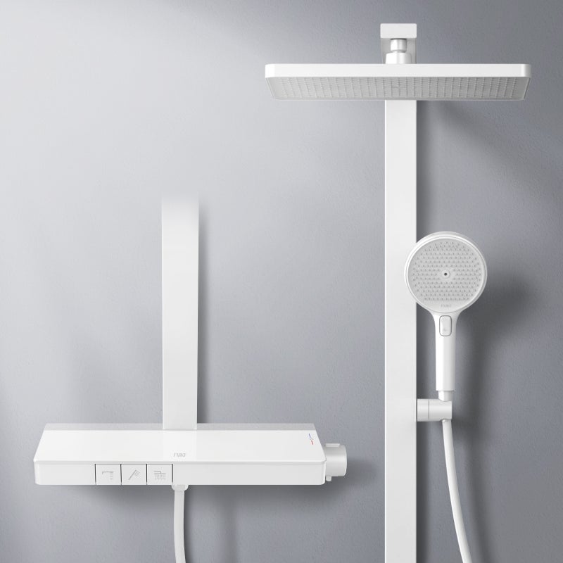 EMKE Kolumna prysznicowa z baterią termostatyczną, Technologia LED z wskaźnikiem temperatury, Biały matowy