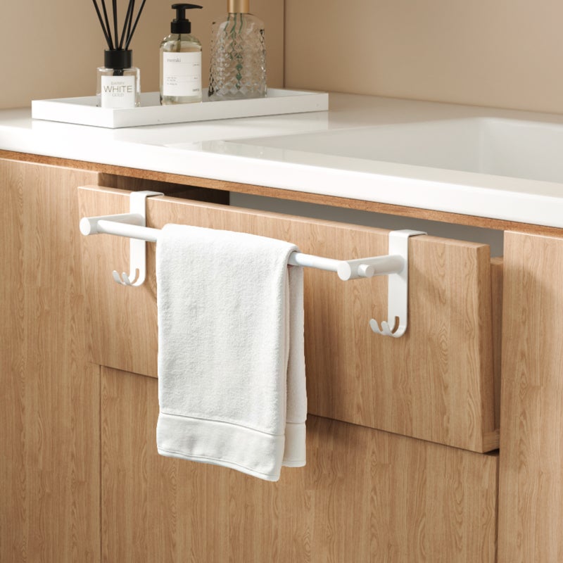 EMKE Wieszak ścienny na ręcznik 63 cm biały, rozsuwany z 2 haczykami