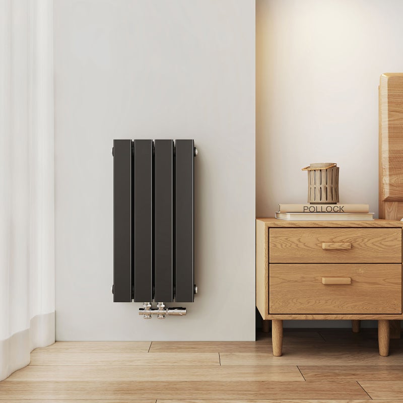 EMKE Grzejnik Stalowy Podwójny Pionowy 327W, 60x30,4 cm, 4 bar, do 4 m² – Czarny mat