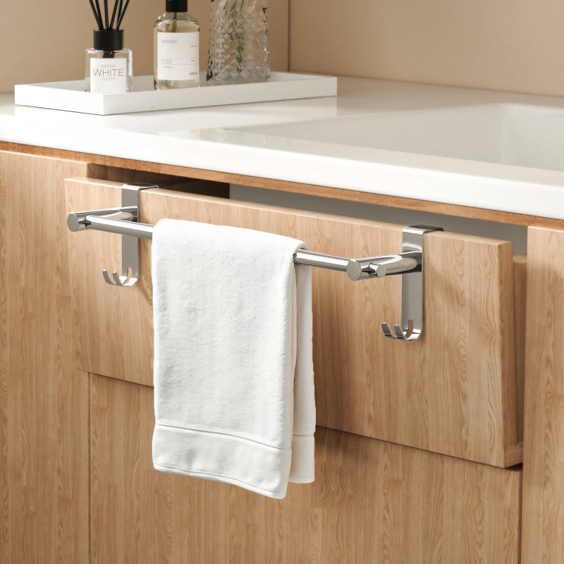 EMKE Wieszak ścienny na ręcznik 63 cm chromowany, rozsuwany z 2 haczykami