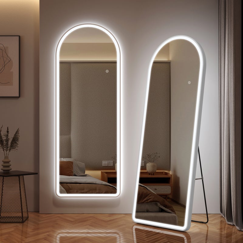 EMKE Lustro stojące LED 160x60 cm z oświetleniem, 3 barwy światła, ściemnianie, funkcja pamięci, biała rama