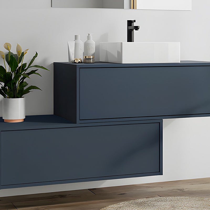 Szafka łazienkowa wisząca łazienkowaz pojedynczą umywalką i dwiema szufladami, królewski błękit - 94 cm - TEANA II