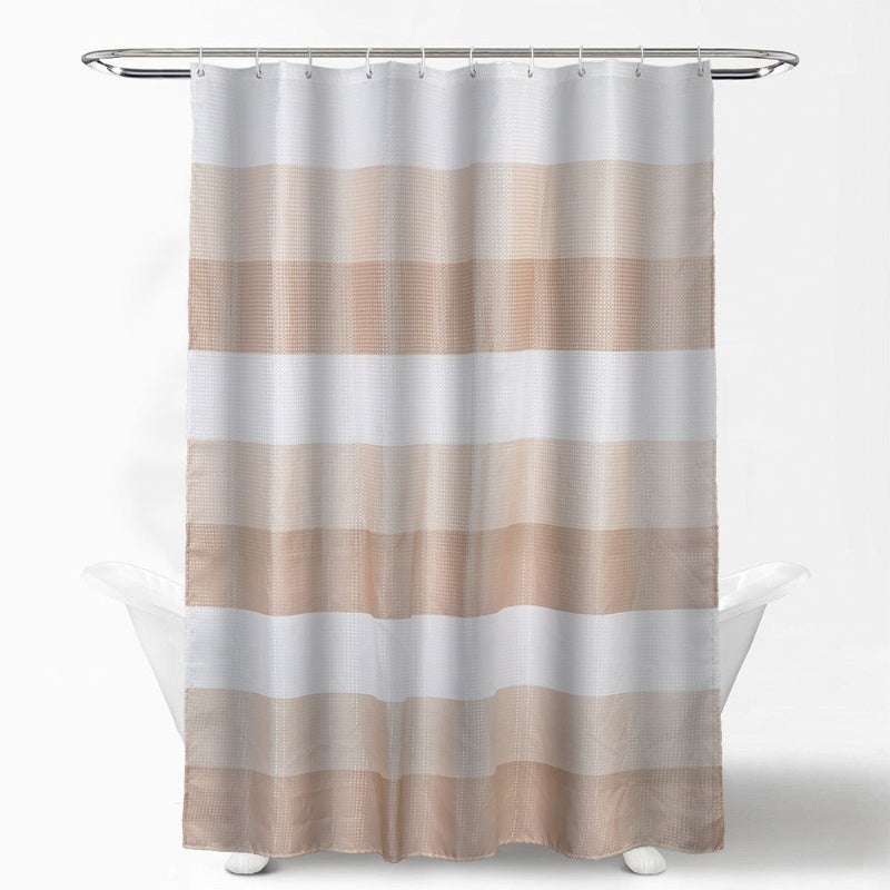 Zasłona prysznicowa Waffle Pattern, wodoodporna zasłona prysznicowa, 180×180 cm, wodoodporna, odporna na pleśń, nieprzezroczysta - Khaki