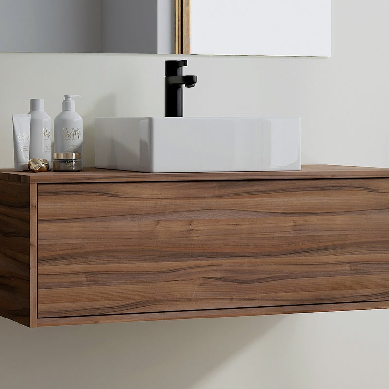 Szafka pod umywalkę wisząca - Kolor naturalny ciemny - 94 cm - TEANA II