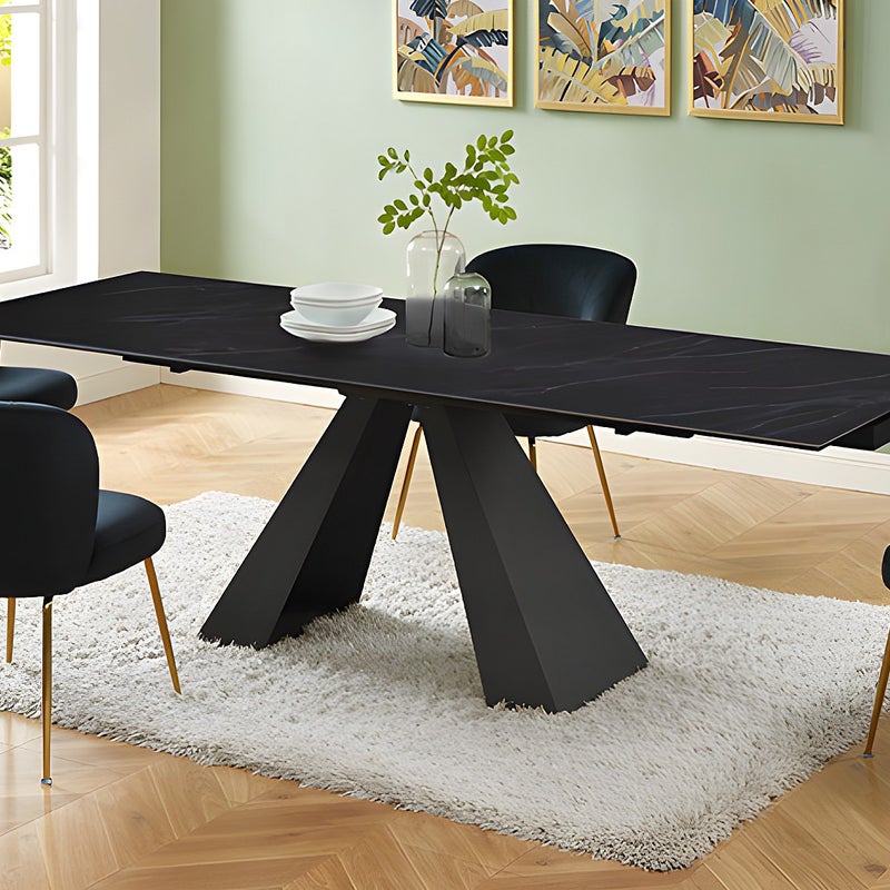 Stół do jadalni 6-10-osobowy rozkładany ze szkła hartowanego, ceramiki i metalu - Efekt czarnego marmuru - LOZIPA marki Pascala MORABITO