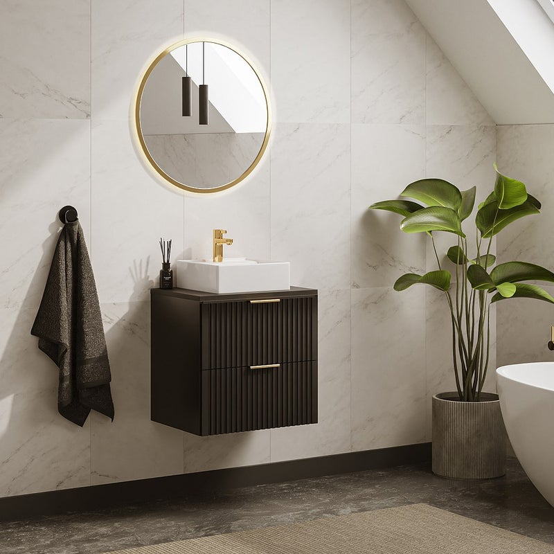 Szafka pod umywalkę wisząca ryflowana - Czarny - szer. 60 cm - ZEVARA