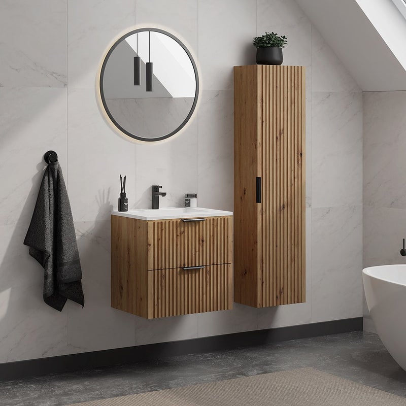 Słupek łazienkowy podwieszany ryflowany - Naturalny jasny - wys. 140 cm - ZEVARA