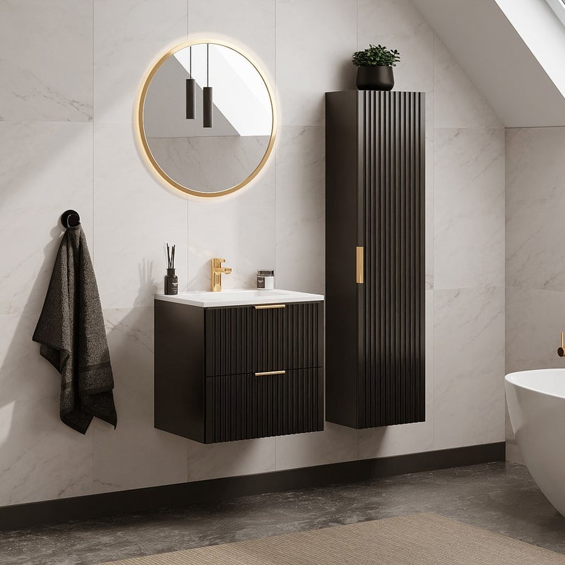 Słupek łazienkowy podwieszany ryflowany - Czarny - wys. 140 cm - ZEVARA