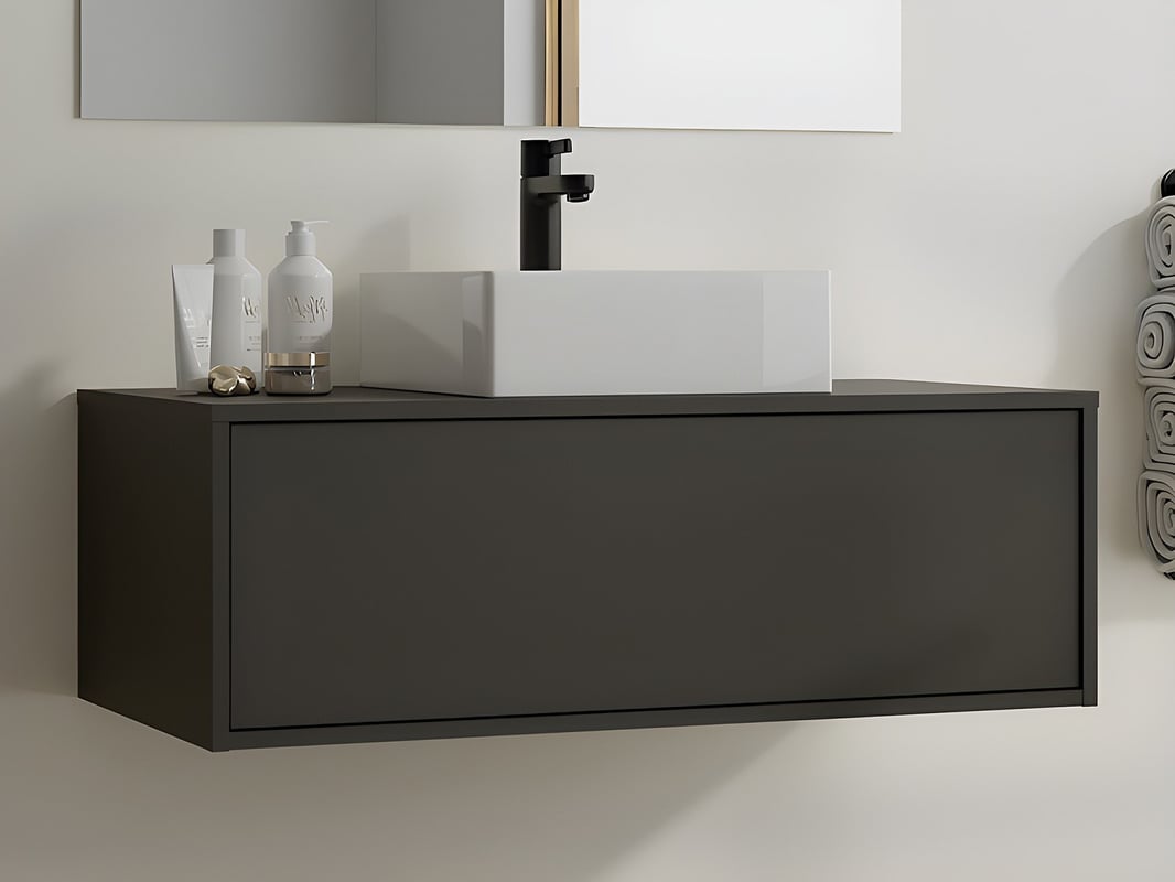 Szafka łazienkowa wisząca antracytowa z pojedynczą umywalką - 94 cm - TEANA II