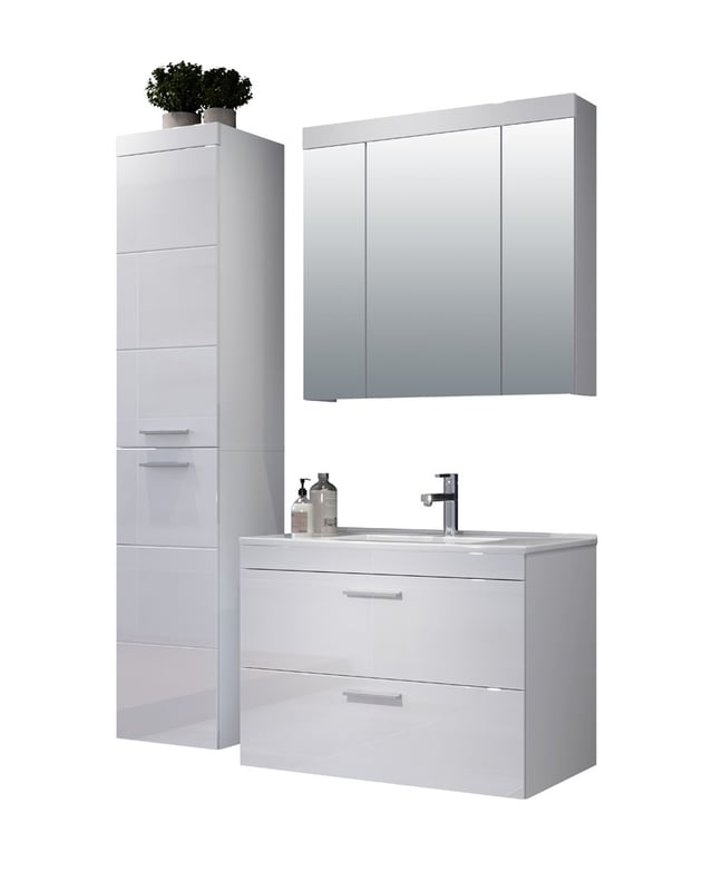 Devon zestaw mebli łazienkowych B z szafka z lustrem biały, biały wysoki połysk.