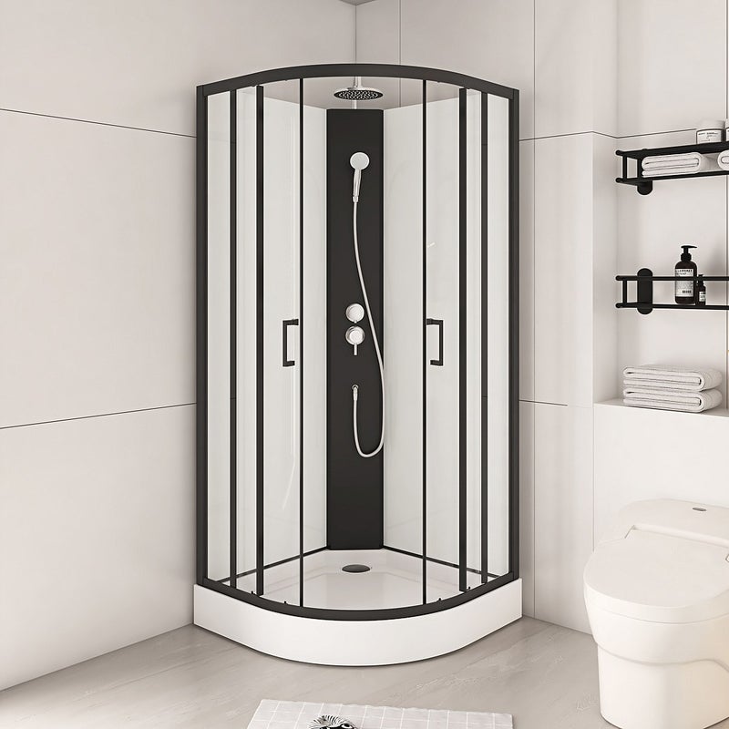 Kabina prysznicowa ćwierćkolista - Regulowana wysokość - szer. 80 x gł. 80 x wys. 213/232 cm - Czarny i biały - ROVATA