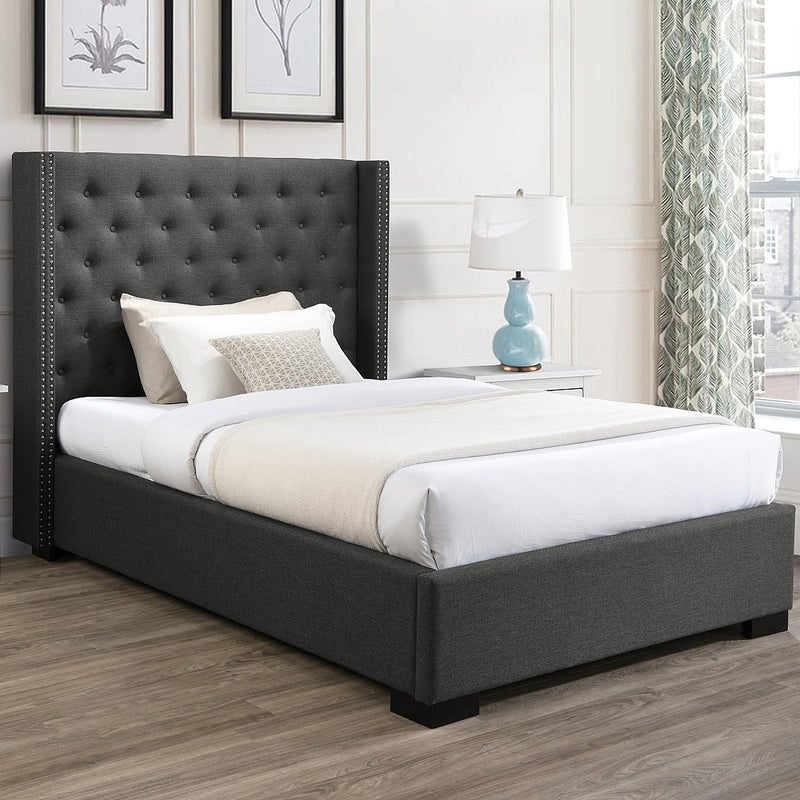 Łóżko 120 x 200 cm z pikowanym zagłówkiem - Tkanina - Szary - MASSIMO