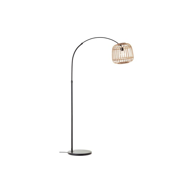 BRILLIANT Nikka lampa podłogowa łukowa 1,7m czarny/naturalny 1x A60, E27, 40W, pasuje do zwykłych żarówek (brak w zestawie)