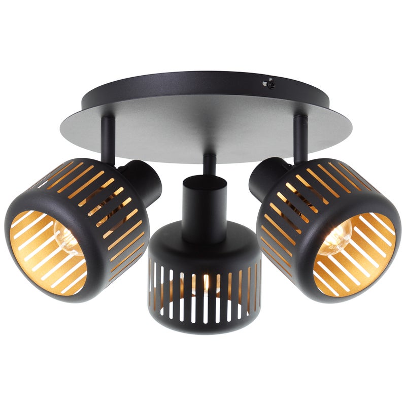 Brilliant lampa Tyas spot cocarde 3 żarówki czarny złoty plastik/czarny metal 3x D45, E14, 28 W