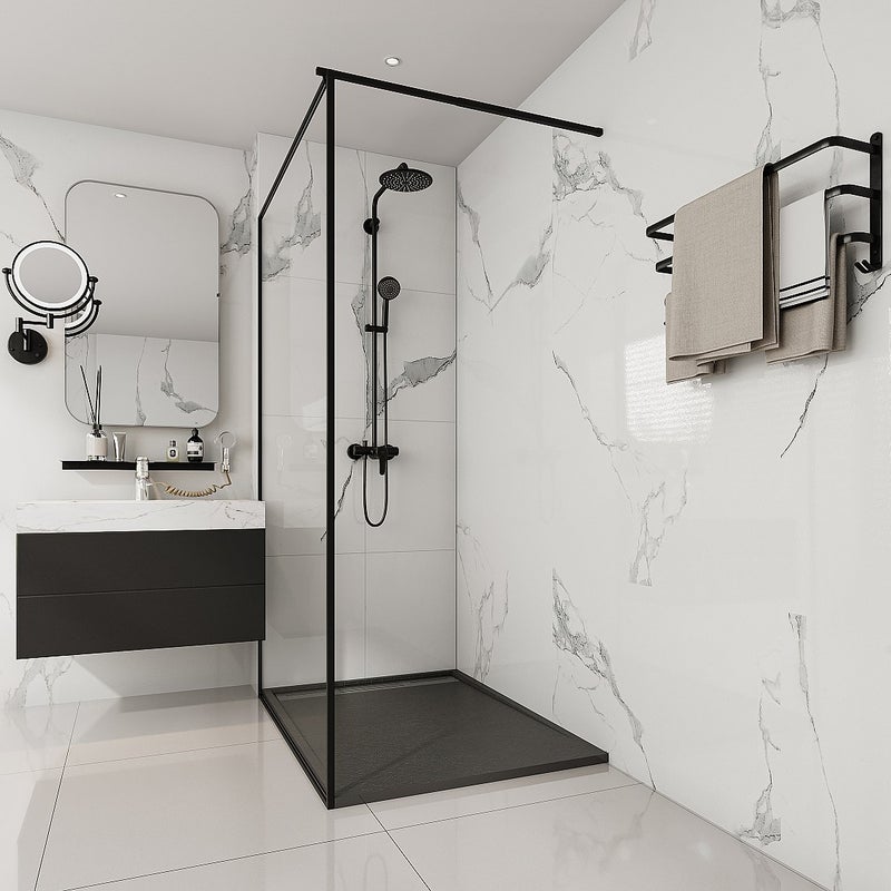 Brodzik posadzkowy lub wpuszczany w posadzkę z żywicy - Czarny - 120 x 90 cm - LYROSA