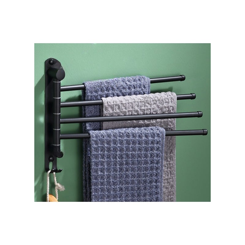 Wieszak na ręczniki ze stali nierdzewnej, obrotowy o 180° - 4 poziomy - Czarny - 35 cm