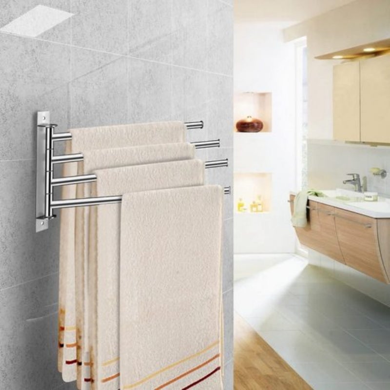 Wieszak na ręczniki ze stali nierdzewnej, obrotowy o 180° - 4 poziomy - Srebrny - 35 cm